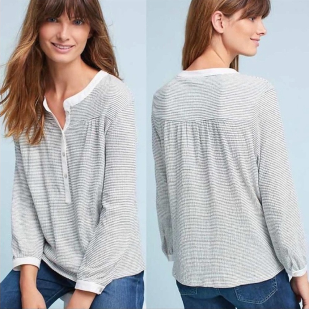 VCUG | Anthropologie Dolan Henley Stripped Top M - Picture 1 of 8
